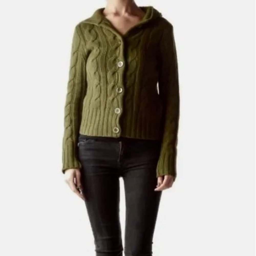 Vintage J. CREW Cable Knit Shawl Collar Cardigan Sweater‎ Wool Cashmere X-Small